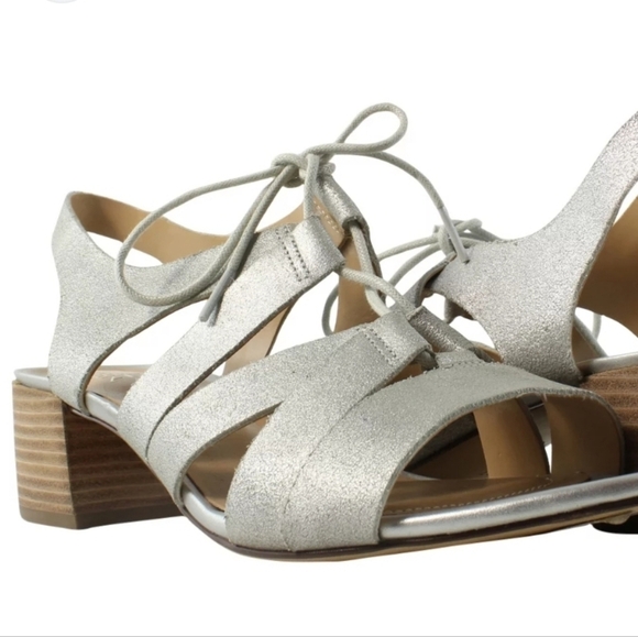 Naturalizer Felicity Leather Stacked Heel Gladiator Sandals silver sz 6 SH7 - Picture 2 of 5